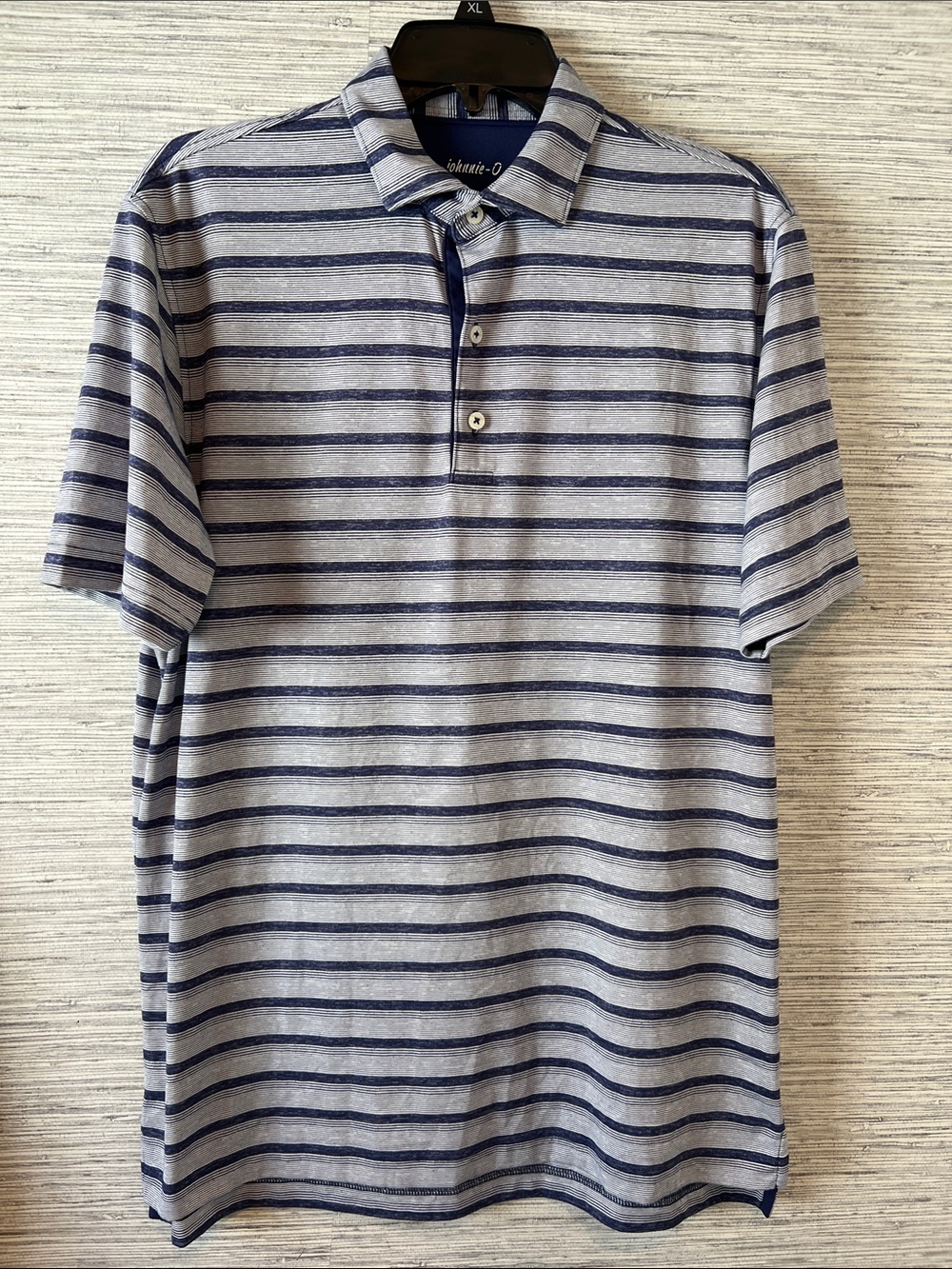 johnnie-O Navy and Gray Horizontal Stripe Polo